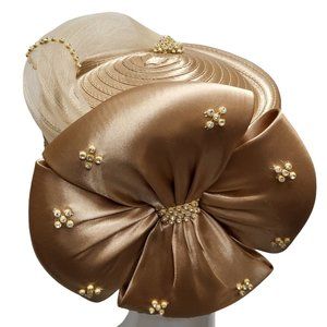 Pillbox designer couture wedding Sunday church Kentucky Derby Hat Tan
